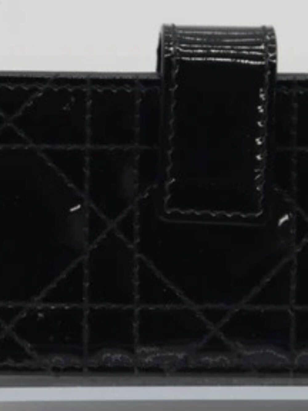 Christian Dior Lady Cannage Business Card Case Black Patent Leather